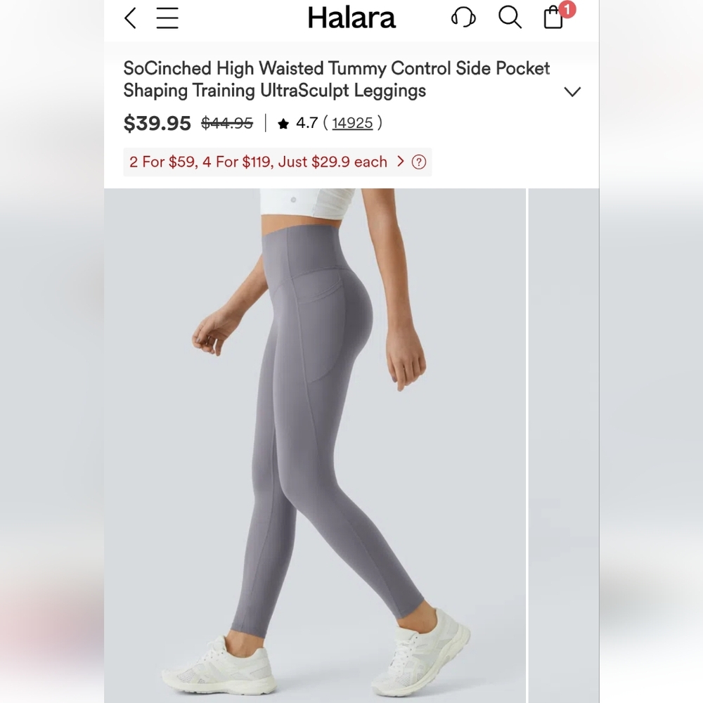 HALARA SoCinched High Waisted Tummy Control Leggings - Gray